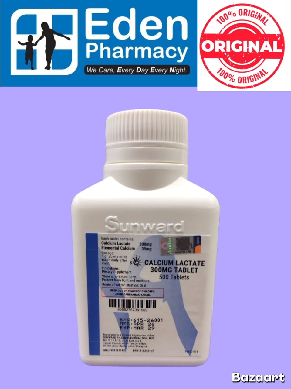 WhatsApp Image 2026-09-02 at 12.03.08 PM Sunward Calcium Lactate 300mg Tablet ( 500's ) - Image 1